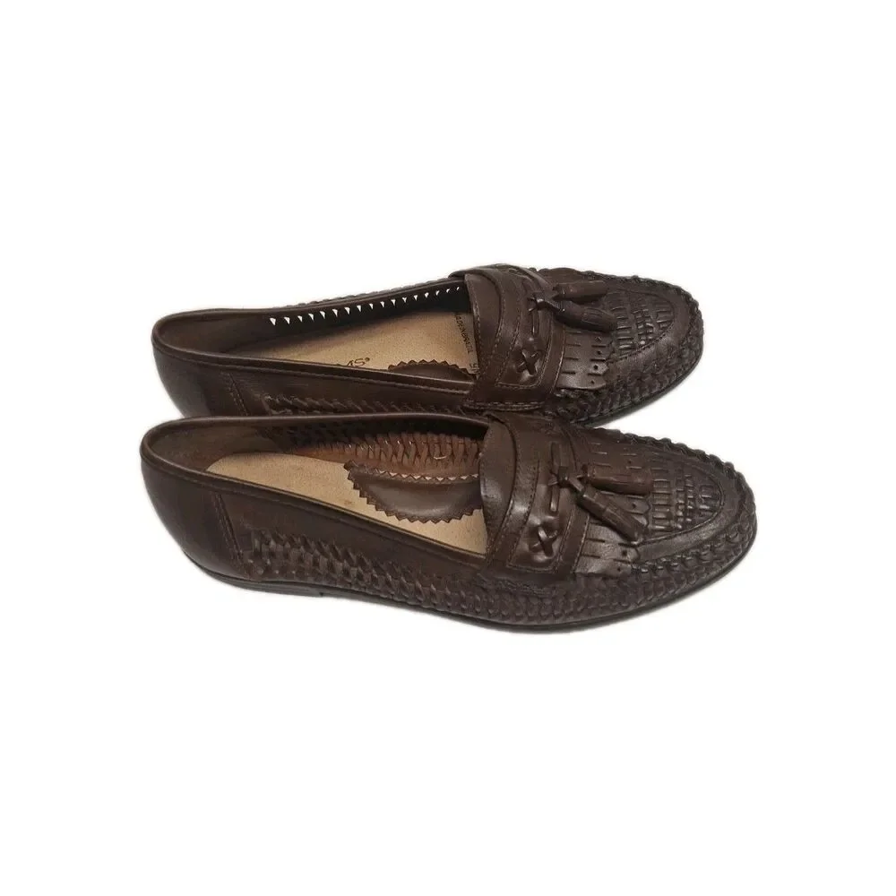 STACY ADAMS 25349 BROWN TASSELED WOVEN LEATHER SLIP ON MENS Size 9 SHOES